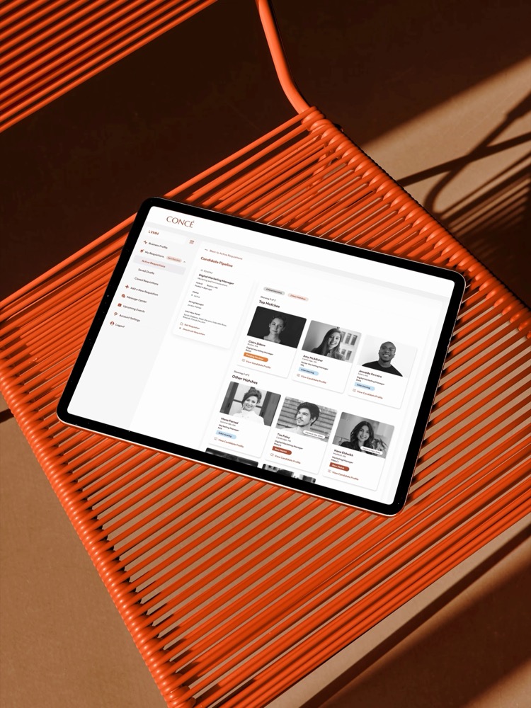 Concé tablet UI on orange chair